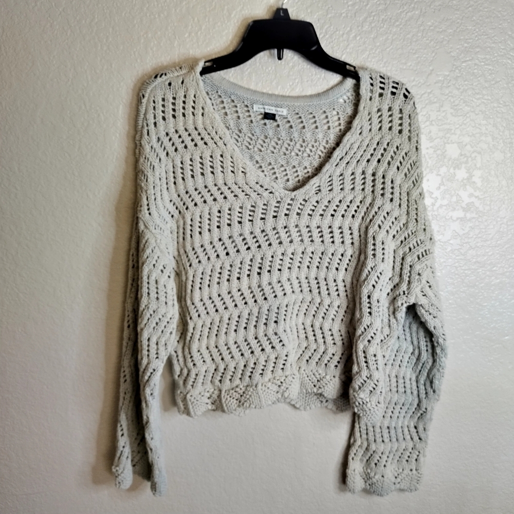 American Eagle Crochet V Neck Boho Festive Layering Sweater Sz L